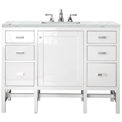 James Martin Bathroom Vanities, Single Sink Vanities, 40-50, Traditional, White, With Top and Sink, Glossy White, Traditional, Transitional, Ethereal Noctis, Yellow Poplar Solids, Plywood Panels and MDF, Vanity, 840108942358, E444-V48-GW-3ENC