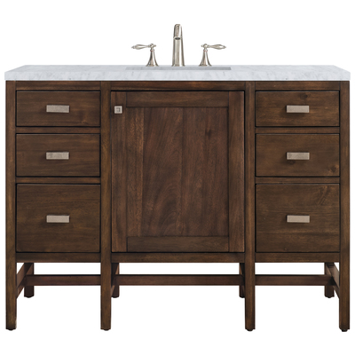 James Martin Bathroom Vanities, Single Sink Vanities, 40-50, Traditional, Dark Brown, With Top and Sink, Mid-Century Acacia, Traditional, Transitional, Carrara White, Parawood, Yellow Poplar Solids, Plywood Panels and MDF, Mango Veneers, Vanity, 8401