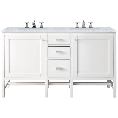 Bathroom Vanities James Martin Addison Yellow Poplar Solids Plywood Glossy White Glossy White E444-V60D-GW-3CAR 840108914645 Vanity Double Sink Vanities 50-70 Traditional White With Top and Sink 