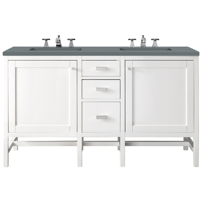 James Martin Bathroom Vanities, Double Sink Vanities, 50-70, Traditional, White, With Top and Sink, Glossy White, Traditional, Transitional, Cala Blue, Yellow Poplar Solids, Plywood Panels and MDF, Vanity, 840108942389, E444-V60D-GW-3CBL