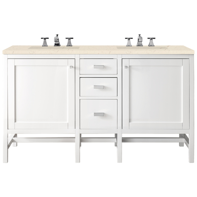 James Martin Bathroom Vanities, Double Sink Vanities, 50-70, Traditional, White, With Top and Sink, Glossy White, Traditional, Transitional, Eternal Marfil, Yellow Poplar Solids, Plywood Panels and MDF, Vanity, 840108914652, E444-V60D-GW-3EMR