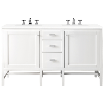 James Martin Bathroom Vanities, Double Sink Vanities, 50-70, Traditional, White, With Top and Sink, Glossy White, Traditional, Transitional, White Zeus, Yellow Poplar Solids, Plywood Panels and MDF, Vanity, 840108954344, E444-V60D-GW-3WZ