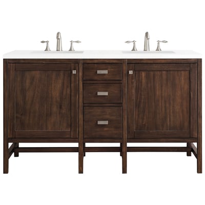 Bathroom Vanities James Martin Addison Parawood Yellow Poplar Solids Mid-Century Acacia Mid-Century Acacia E444-V60D-MCA-3WZ 840108954351 Vanity Double Sink Vanities 50-70 Traditional Dark Brown With Top and Sink 