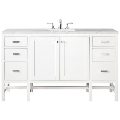 James Martin Bathroom Vanities, Single Sink Vanities, 50-70, Traditional, White, With Top and Sink, Glossy White, Traditional, Transitional, Arctic Fall, Yellow Poplar Solids, Plywood Panels and MDF, Vanity, 840108914553, E444-V60S-GW-3AF
