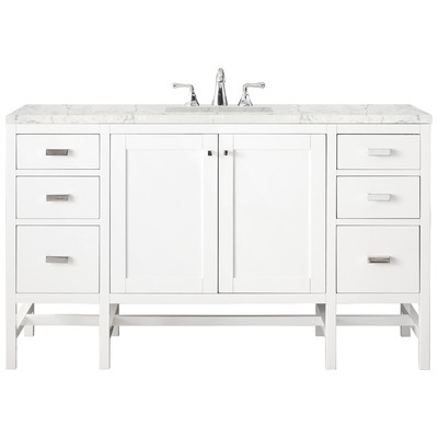 James Martin Bathroom Vanities, Single Sink Vanities, 50-70, Traditional, White, With Top and Sink, Glossy White, Traditional, Transitional, Eternal Jasmine Pearl, Yellow Poplar Solids, Plywood Panels and MDF, Vanity, 840108914539, E444-V60S-GW-3EJP