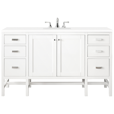 James Martin Bathroom Vanities, Single Sink Vanities, 50-70, Traditional, White, With Top and Sink, Glossy White, Traditional, Transitional, White Zeus, Yellow Poplar Solids, Plywood Panels and MDF, Vanity, 840108954368, E444-V60S-GW-3WZ