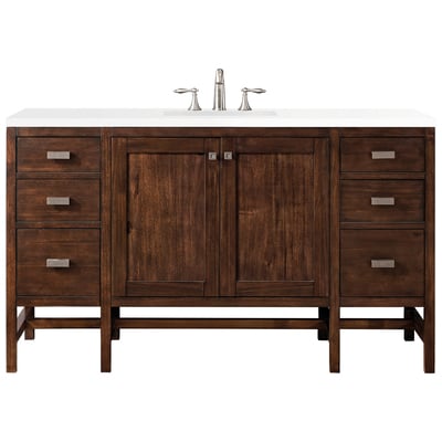 James Martin Bathroom Vanities, Single Sink Vanities, 50-70, Traditional, Dark Brown, With Top and Sink, Mid-Century Acacia, Traditional, Transitional, White Zeus, Parawood, Yellow Poplar Solids, Plywood Panels and MDF, Mango Veneers, Vanity, 84010