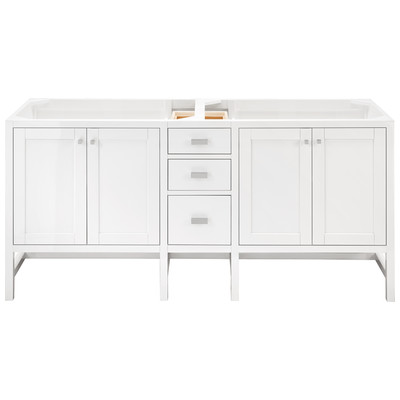 James Martin Bathroom Vanities, Double Sink Vanities, 70-90, Traditional, White, Optional Top, Glossy White, Traditional, Transitional, Yellow Poplar Solids, Plywood Panels and MDF, Cabinet, 840108913464, E444-V72-GW