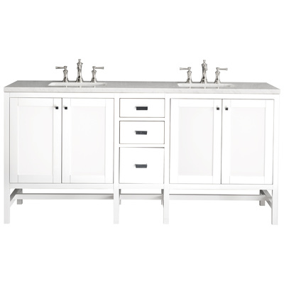 James Martin Bathroom Vanities, Double Sink Vanities, 70-90, Traditional, White, With Top and Sink, Glossy White, Traditional, Transitional, Arctic Fall, Yellow Poplar Solids, Plywood Panels and MDF, Vanity, 840108914713, E444-V72-GW-3AF