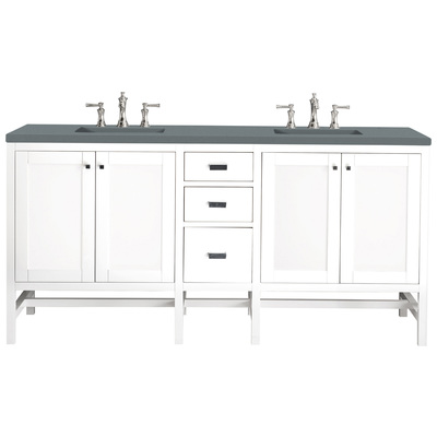 James Martin Bathroom Vanities, Double Sink Vanities, 70-90, Traditional, White, With Top and Sink, Glossy White, Traditional, Transitional, Cala Blue, Yellow Poplar Solids, Plywood Panels and MDF, Vanity, 840108942464, E444-V72-GW-3CBL