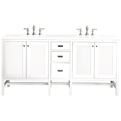 James Martin Bathroom Vanities, Double Sink Vanities, 70-90, Traditional, White, With Top and Sink, Glossy White, Traditional, Transitional, White Zeus, Yellow Poplar Solids, Plywood Panels and MDF, Vanity, 840108954382, E444-V72-GW-3WZ