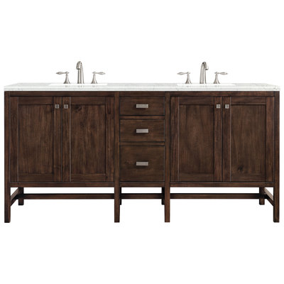 Bathroom Vanities James Martin Addison Parawood Yellow Poplar Solids Mid-Century Acacia Mid-Century Acacia E444-V72-MCA-3EJP 840108901706 Vanity Double Sink Vanities 70-90 Traditional Dark Brown With Top and Sink 