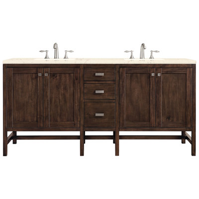 James Martin Bathroom Vanities, Double Sink Vanities, 70-90, Traditional, Dark Brown, With Top and Sink, Mid-Century Acacia, Traditional, Transitional, Eternal Marfil, Parawood, Yellow Poplar Solids, Plywood Panels and MDF, Mango Veneers, Vanity, 840