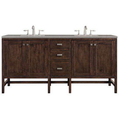 James Martin Bathroom Vanities, Double Sink Vanities, 70-90, Traditional, Dark Brown, With Top and Sink, Mid-Century Acacia, Traditional, Transitional, Grey Expo, Parawood, Yellow Poplar Solids, Plywood Panels and MDF, Mango Veneers, Vanity, 84010890