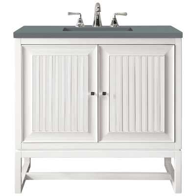 James Martin Bathroom Vanities, Single Sink Vanities, Under 30, Traditional, White, With Top and Sink, Glossy White, Traditional, Cala Blue, Yellow Poplar Solids, Plywood Panels and MDF, Vanity, 840108942501, E645-V30-GW-3CBL