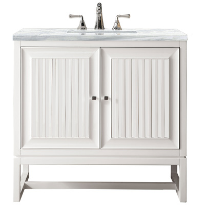 James Martin Bathroom Vanities, Single Sink Vanities, 30-40, Traditional, White, With Top and Sink, Glossy White, Traditional, Arctic Fall, Yellow Poplar Solids, Plywood Panels and MDF, Vanity, 840108914874, E645-V36-GW-3AF