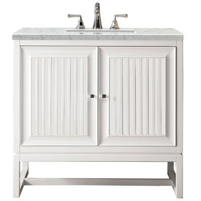 James Martin Bathroom Vanities, Single Sink Vanities, 30-40, Traditional, White, With Top and Sink, Glossy White, Traditional, Eternal Jasmine Pearl, Yellow Poplar Solids, Plywood Panels and MDF, Vanity, 840108914850, E645-V36-GW-3EJP