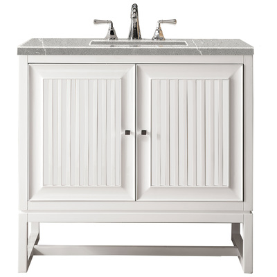 James Martin Bathroom Vanities, Single Sink Vanities, 30-40, Traditional, White, With Top and Sink, Glossy White, Traditional, Eternal Serena, Yellow Poplar Solids, Plywood Panels and MDF, Vanity, 840108914904, E645-V36-GW-3ESR