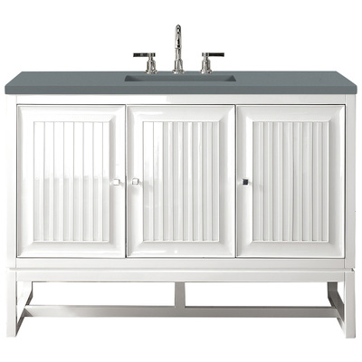 James Martin Bathroom Vanities, Single Sink Vanities, 40-50, Traditional, White, With Top and Sink, Glossy White, Traditional, Cala Blue, Yellow Poplar Solids, Plywood Panels and MDF, Vanity, 840108942587, E645-V48-GW-3CBL