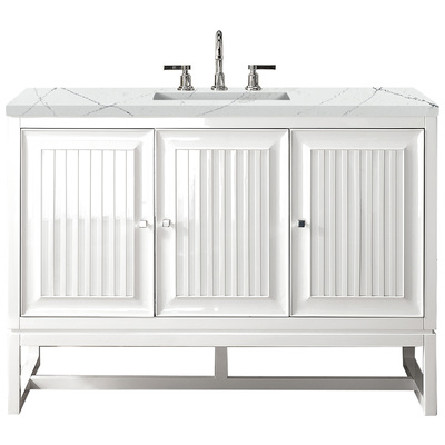 James Martin Bathroom Vanities, Single Sink Vanities, 40-50, Traditional, White, With Top and Sink, Glossy White, Traditional, Ethereal Noctis, Yellow Poplar Solids, Plywood Panels and MDF, Vanity, 840108942594, E645-V48-GW-3ENC