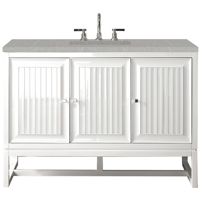 James Martin Bathroom Vanities, Single Sink Vanities, 40-50, Traditional, White, With Top and Sink, Glossy White, Traditional, Eternal Serena, Yellow Poplar Solids, Plywood Panels and MDF, Vanity, 840108914980, E645-V48-GW-3ESR