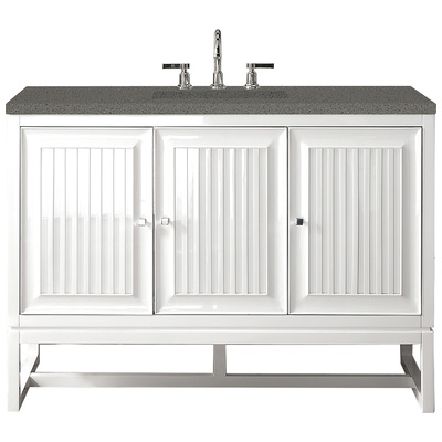 James Martin Bathroom Vanities, Single Sink Vanities, 40-50, Traditional, White, With Top and Sink, Glossy White, Traditional, Grey Expo, Yellow Poplar Solids, Plywood Panels and MDF, Vanity, 840108914942, E645-V48-GW-3GEX
