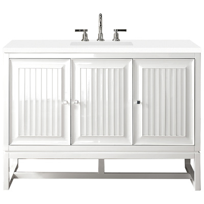 James Martin Bathroom Vanities, Single Sink Vanities, 40-50, Traditional, White, With Top and Sink, Glossy White, Traditional, White Zeus, Yellow Poplar Solids, Plywood Panels and MDF, Vanity, 840108954504, E645-V48-GW-3WZ