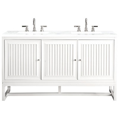 James Martin Bathroom Vanities, Double Sink Vanities, 50-70, Traditional, White, With Top and Sink, Glossy White, Traditional, Arctic Fall, Yellow Poplar Solids, Plywood Panels and MDF, Vanity, 840108915116, E645-V60D-GW-3AF