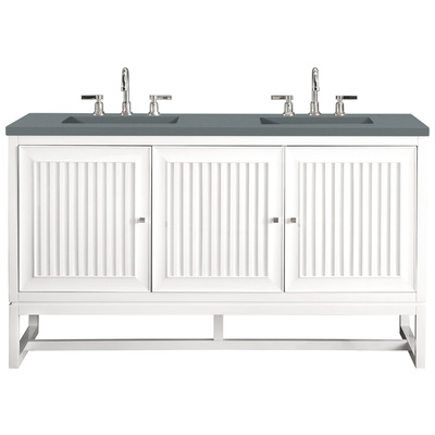 James Martin Bathroom Vanities, Double Sink Vanities, 50-70, Traditional, White, With Top and Sink, Glossy White, Traditional, Cala Blue, Yellow Poplar Solids, Plywood Panels and MDF, Vanity, 840108942624, E645-V60D-GW-3CBL