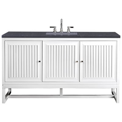 James Martin Bathroom Vanities, Single Sink Vanities, 50-70, Traditional, White, With Top and Sink, Glossy White, Traditional, Charcoal Soapstone, Yellow Poplar Solids, Plywood Panels and MDF, Vanity, 840108915000, E645-V60S-GW-3CSP