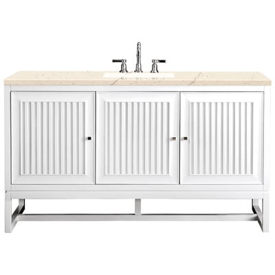 Bathroom Vanities James Martin Athens Yellow Poplar Solids Plywood Glossy White Glossy White E645-V60S-GW-3EMR 840108915055 Vanity Single Sink Vanities 50-70 Traditional White With Top and Sink 