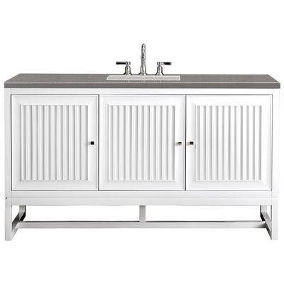 James Martin Bathroom Vanities, Single Sink Vanities, 50-70, Traditional, White, With Top and Sink, Glossy White, Traditional, Grey Expo, Yellow Poplar Solids, Plywood Panels and MDF, Vanity, 840108915024, E645-V60S-GW-3GEX