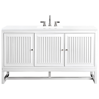 James Martin Bathroom Vanities, Single Sink Vanities, 50-70, Traditional, White, With Top and Sink, Glossy White, Traditional, White Zeus, Yellow Poplar Solids, Plywood Panels and MDF, Vanity, 840108954542, E645-V60S-GW-3WZ