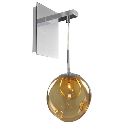 Wall Sconces Kalco Meteor Polished Steel | Handblown Gla Chrome Faux Calcite Standard Glass Indoor 309520CH/AMBER 0720062281420 Wall Sconce Contemporary Indoor 