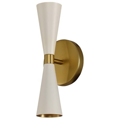 Wall Sconces Kalco Milo Plated Steel White and Vintage Brass Indoor 310422WVB 0720062297001 Wall Sconce BlackebonyWhitesnow Mid-Century Modern Modern SCON Indoor 