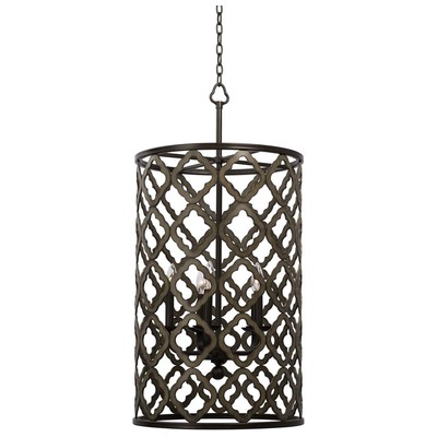 Pendant Lighting Kalco Whittaker Hand Forged Wrought Iron Brownstone Indoor 504853BS 0720062295656 Foyer 1 Light 2 Light 3 Light 4 Ligh Farmhouse Country Concrete Metal Crystal Metal Metal 