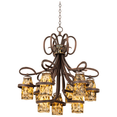 Chandelier Kalco Monaco Hand Forged Iron | Glass | Cry Antique Copper Monaco Black Lip Side Shade Indoor 6023AC/SHELL 0720062118726 Chandelier Blackebony 5 to 8 Light 5-light 5 light 5 