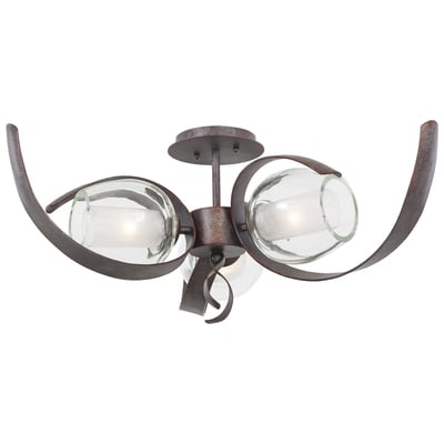 Flush Mount Lighting Kalco Solana Hand Forged Wrought Iron | Han Oxidized Copper Indoor 7548OC 0720062262368 Semi Flush Mount Whitesnow Flush Mount Semi Flush Semi Copper Glass Iron 