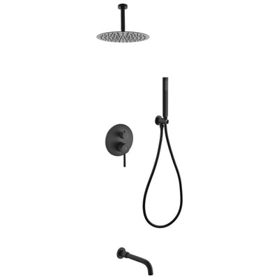 KubeBath Shower Systems, black, , Rain, Matte Black, Ceiling Mount,Handheld,Tub Filler, 0710918197074, BK-RCR12HHTF3V