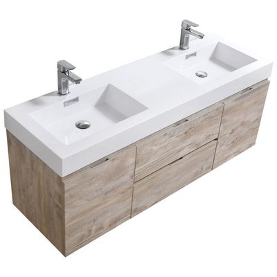 Bathroom Vanities KubeBath Bliss Nature Wood BSL60D-NW 0707568645116 Double Sink Vanities 50-70 Modern Wall Mount Vanities With Top and Sink 25 