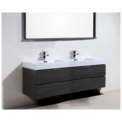 KubeBath Bathroom Vanities, Double Sink Vanities, 70-90, Modern, Gray, Wall Mount Vanities, With Top and Sink, 0707568644225, BSL72D-GO