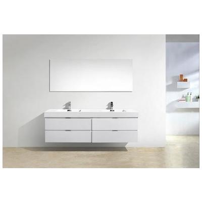KubeBath Bathroom Vanities, Double Sink Vanities, 70-90, Modern, White, Wall Mount Vanities, With Top and Sink, 0707568644201, BSL72D-GW