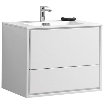 Bathroom Vanities KubeBath DeLusso White DL30-GW 0707568644775 Under 30 Modern White Wall Mount Vanities With Top and Sink 25 