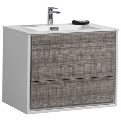 Bathroom Vanities KubeBath DeLusso Gray DL30-HGASH 0707568644782 Under 30 Modern Gray Wall Mount Vanities With Top and Sink 25 