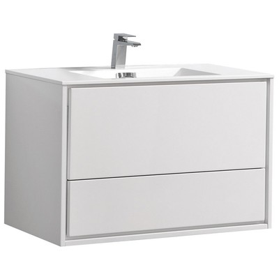 Bathroom Vanities KubeBath DeLusso White DL36-GW 0707568644812 30-40 Modern White Wall Mount Vanities With Top and Sink 25 