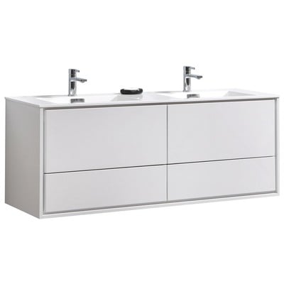 KubeBath Bathroom Vanities, Double Sink Vanities, 50-70, Modern, White, Wall Mount Vanities, With Top and Sink, 0707568644935, DL60D-GW