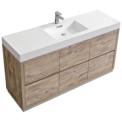 Bathroom Vanities KubeBath Bliss Nature Wood FMB60S-NW 0707568645635 Single Sink Vanities 50-70 Modern With Top and Sink 25 