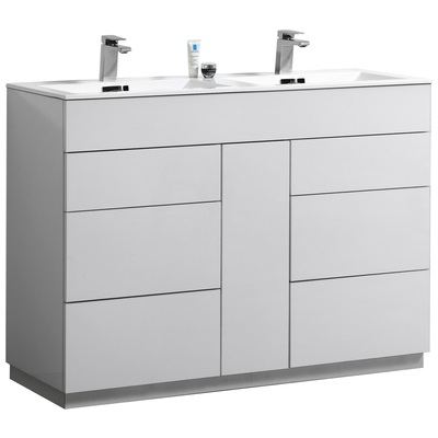 KubeBath Bathroom Vanities, Double Sink Vanities, 40-50, Modern, White, With Top and Sink, 0710918196336, KFM48D-GW