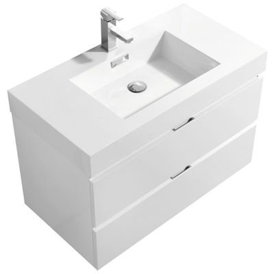 KubeBath Bathroom Vanities, 30-40, Modern, White, Wall Mount Vanities, With Top and Sink, 0707568649992, BSL36-GW