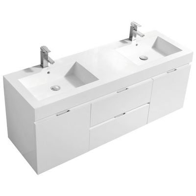 Bathroom Vanities KubeBath Bliss White BSL60D-GW 0707568640265 Double Sink Vanities 50-70 Modern White Wall Mount Vanities With Top and Sink 25 